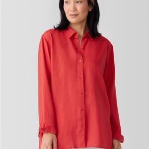 Eileen Fisher Organic Handkerchief Linen Classic Collar Shirt EUC